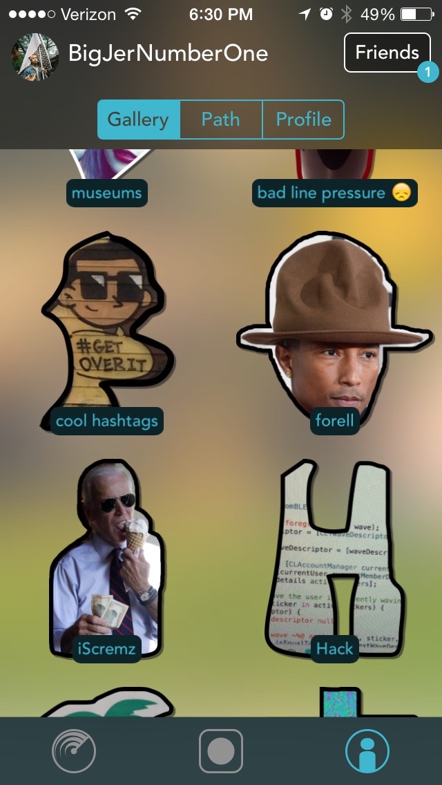 User's sticker history